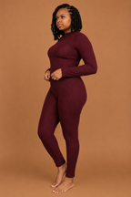 Ribbed Mock Neck Legging Set - Burgundy
