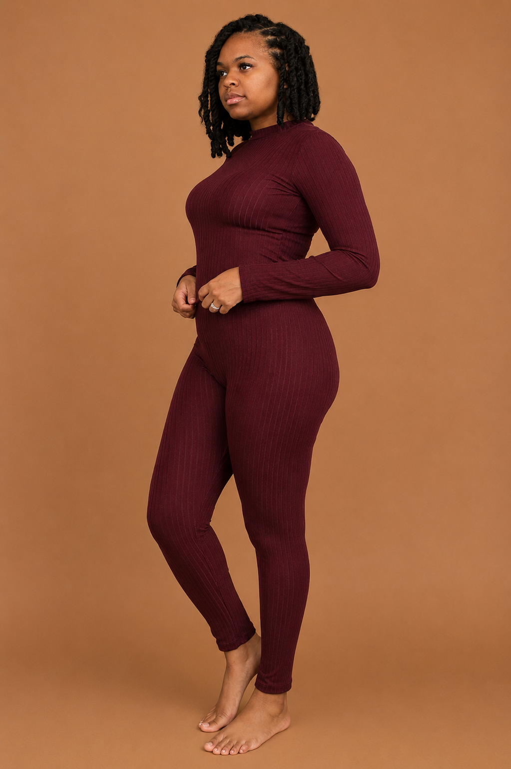 Ribbed Mock Neck Legging Set - Burgundy