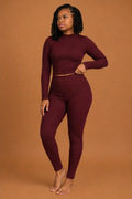 Ribbed Mock Neck Legging Set - Burgundy