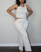 off white French Terry fabric flared sweatpants  with pockets and drawstring closure and ribbed racerback tank set