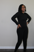 black ribbed mock neck legging set 