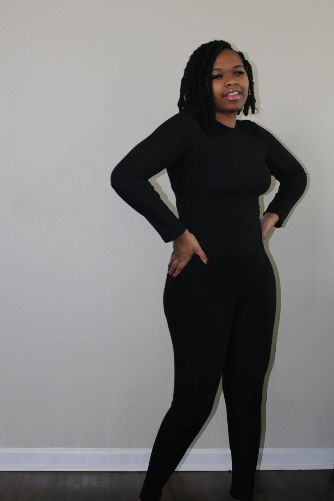 black ribbed mock neck legging set 