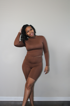 medium brown long sleeve mock neck biker set