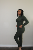 olive ribbed mock neck legging set 